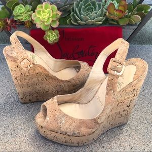 CHRISTIAN LOUBOUTIN~CORK Platform Wedge Sandals~36